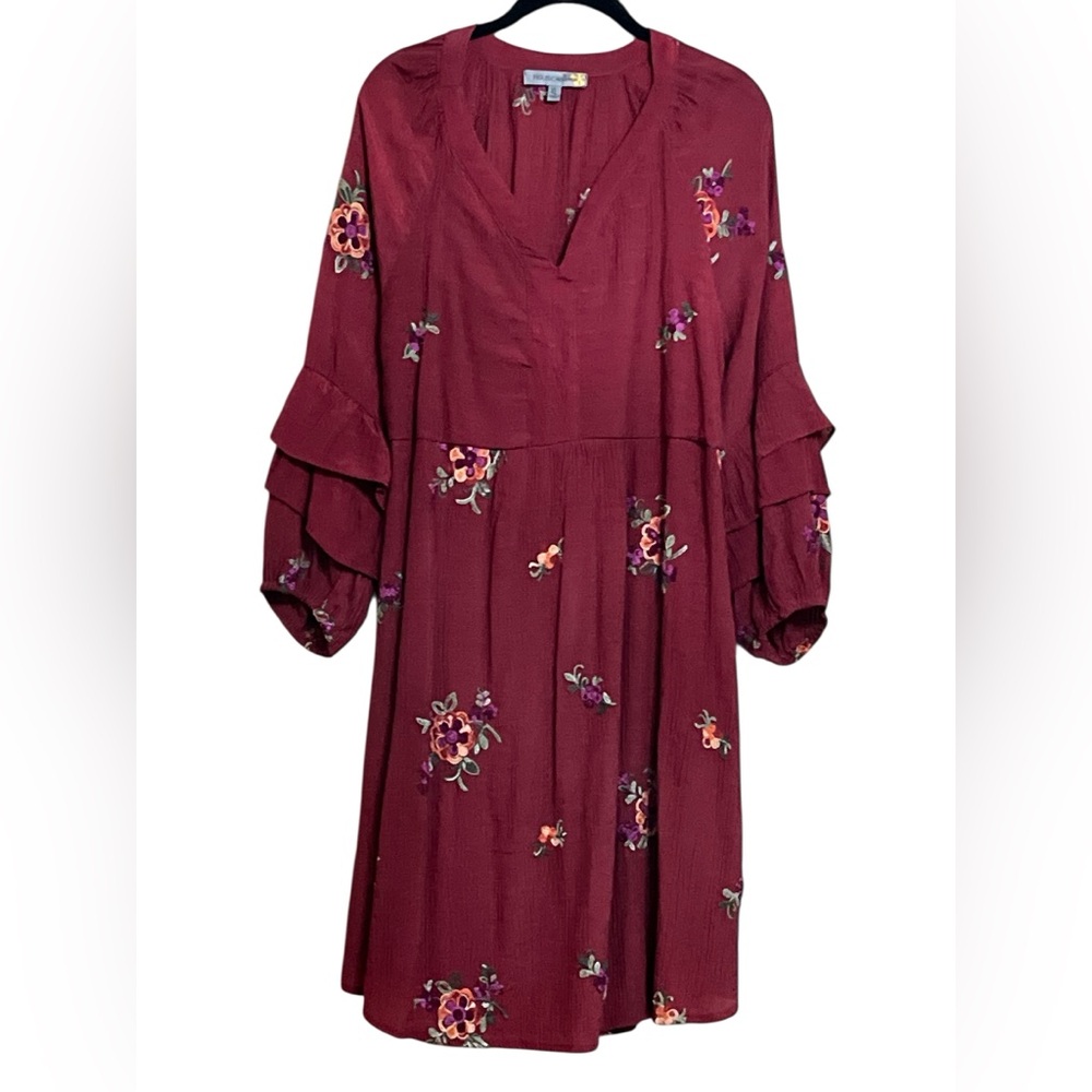 Beautiful Embroidered, Lined, Burgundy Floral Midi Dress Size XL